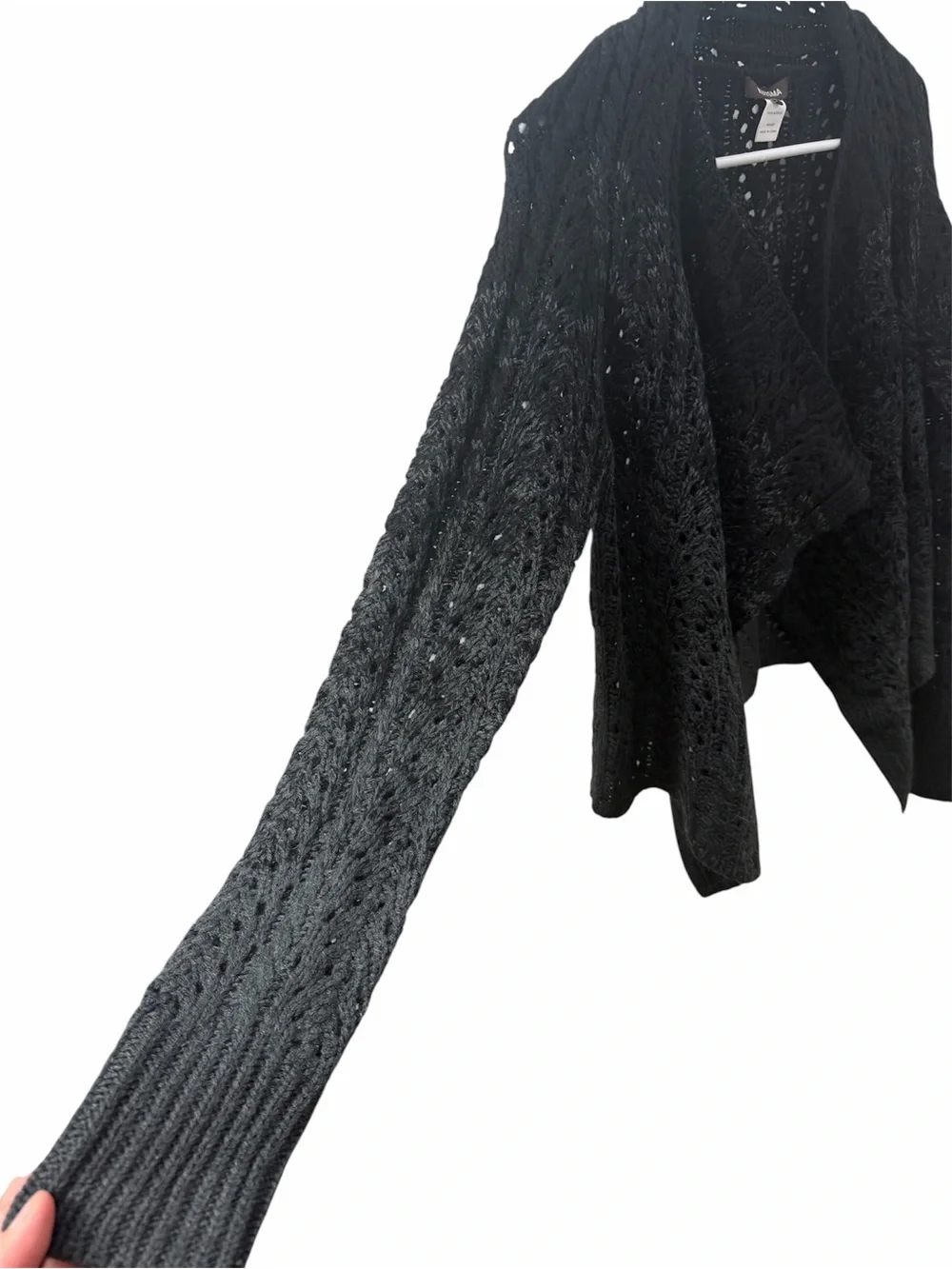 Women's Black and Charcoal Open Knit waterfall Cardigan Sweater! Size small!